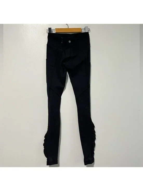 Lululemon Women’s Black High-Rise Leggings with Ruffle Detail - Size 2 - Picture 9 of 11